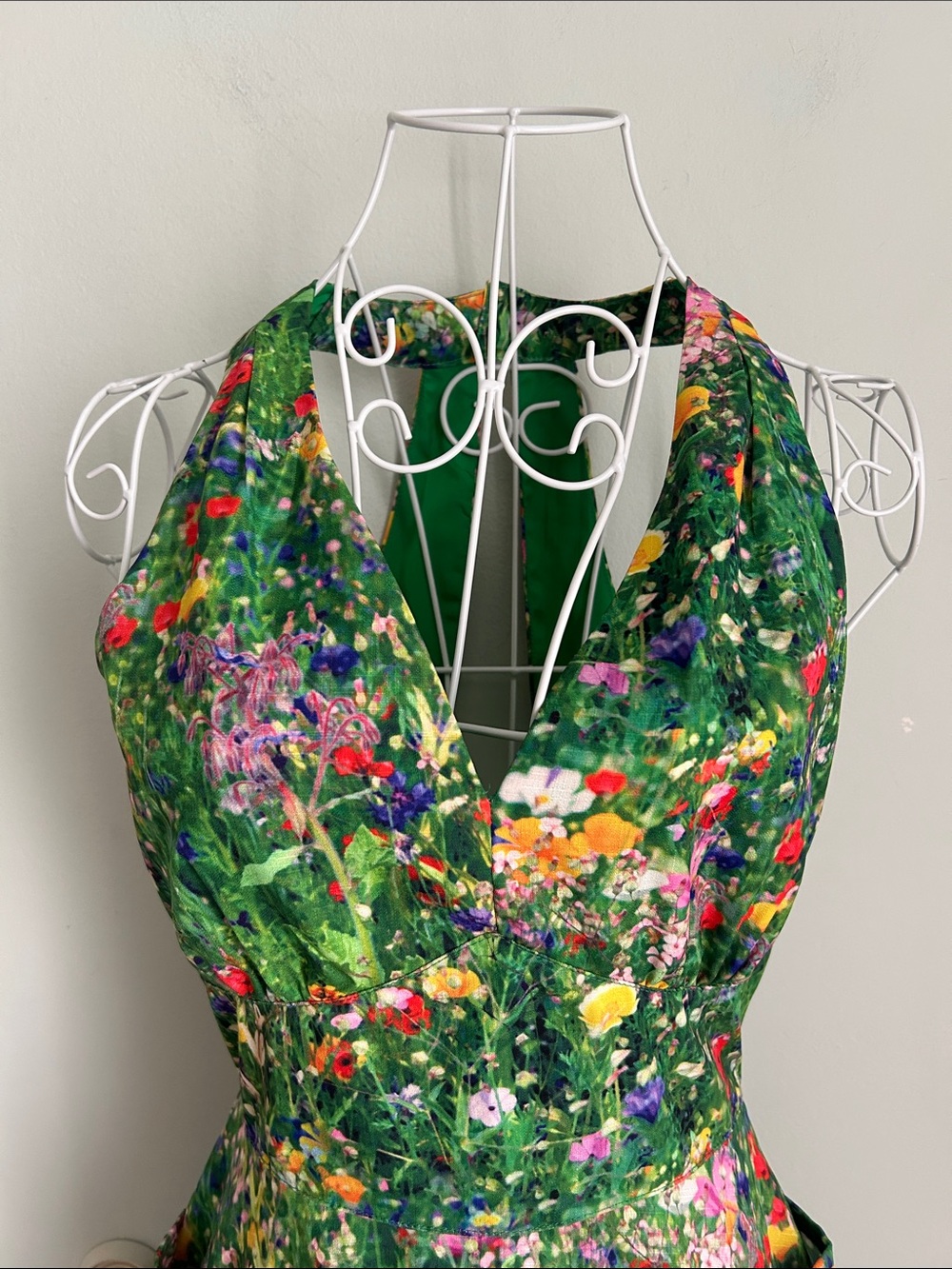 Unique Vintage Green Floral One-Shoulder Midi Dress - Picture 6 of 15